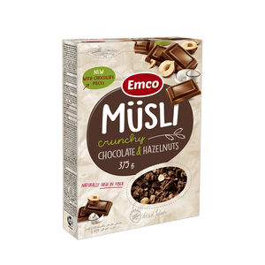 Cereal Matinal Crunchy com Chocolate, Uvas-Passas e Avelãs Emco – 375g