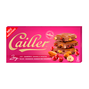 Chocolate Suíço au Lait com Cranberries, Amêndoas e Avelãs  Cailler– 200g