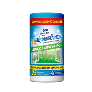 Lenços Umedecidos Limpa Vidro 3 em 1 Hiperclean 75 Unidades