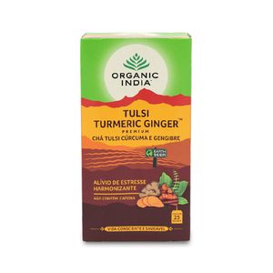 Chá Tulsi Cúrcuma e Gengibre Organic Índia 25 Sachês