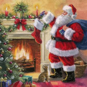 Guardanapo de Papel Papai Noel na Lareira Ti-Flair 33x33cm