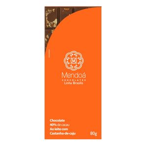 Chocolate ao Leite Com Castanha de Caju 40% Cacau Mendoá 80g
