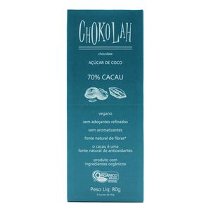 Chocolate Orgânico Com Açúcar de Coco 70% Cacau Chokolah 80g