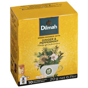 Chá Verde Rooibos com Gengibre e Hortelã Dilmah 10 Sachês