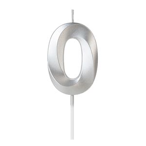 Vela de Aniversário Perolizada Prata Número 0 Silver Plastic