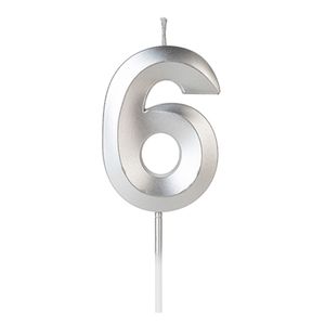 Vela de Aniversário Perolizada Prata Número 6 Silver Plastic