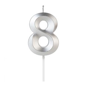 Vela de Aniversário Perolizada Prata Número 8 Silver Plastic