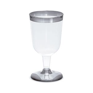 Taça Vinho Borda Prata Silver Plastic 12 Unidades