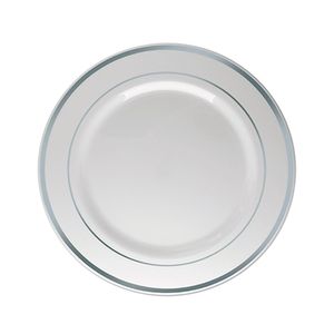 Prato Sobremesa Borda Prata Silver Plastic 6 Unidades