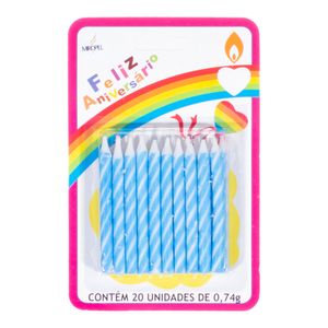 Vela Palito de Aniversário Azul Miropel 20 Unidades