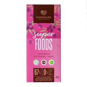 Chocolate Super Foods de Castanha do Brasil e Açaí Chocolife 80g