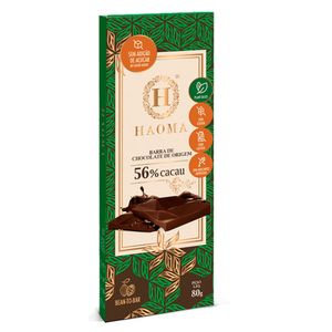Barra de Chocolate 56% Cacau Sem Açúcar Haoma 80g