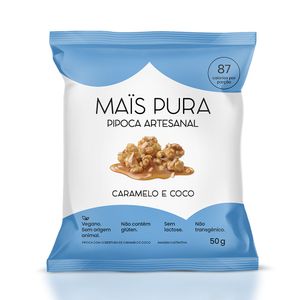 Pipoca Artesanal Sabor Caramelo e Coco Mais Pura 50g