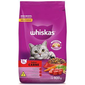 Ração Seca para Gatos Adultos Sabor Carne Whiskas 900g