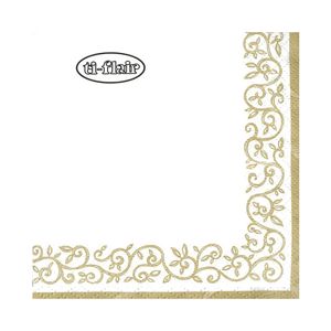 Guardanapo de Papel Branco com Design de Ouro Lateral Ti-flair 24x24cm