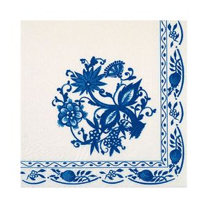 Guardanapo de Papel Branco com Flores Azuis Ti-flair 33x33cm