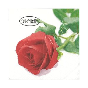 Guardanapo Branco Com Rosa Vermelha Ti-Flair 24x24cm