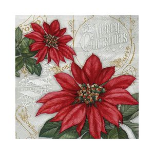 Guardanapo Decorado Natal Flores Vermelhas 33cm