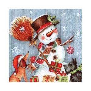 Guardanapo Decorado Natal Boneco com Presentes 33cm