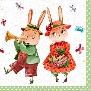 Guardanapo de Papel com Coelhos e Borboletas Ti-flair 33x33cm
