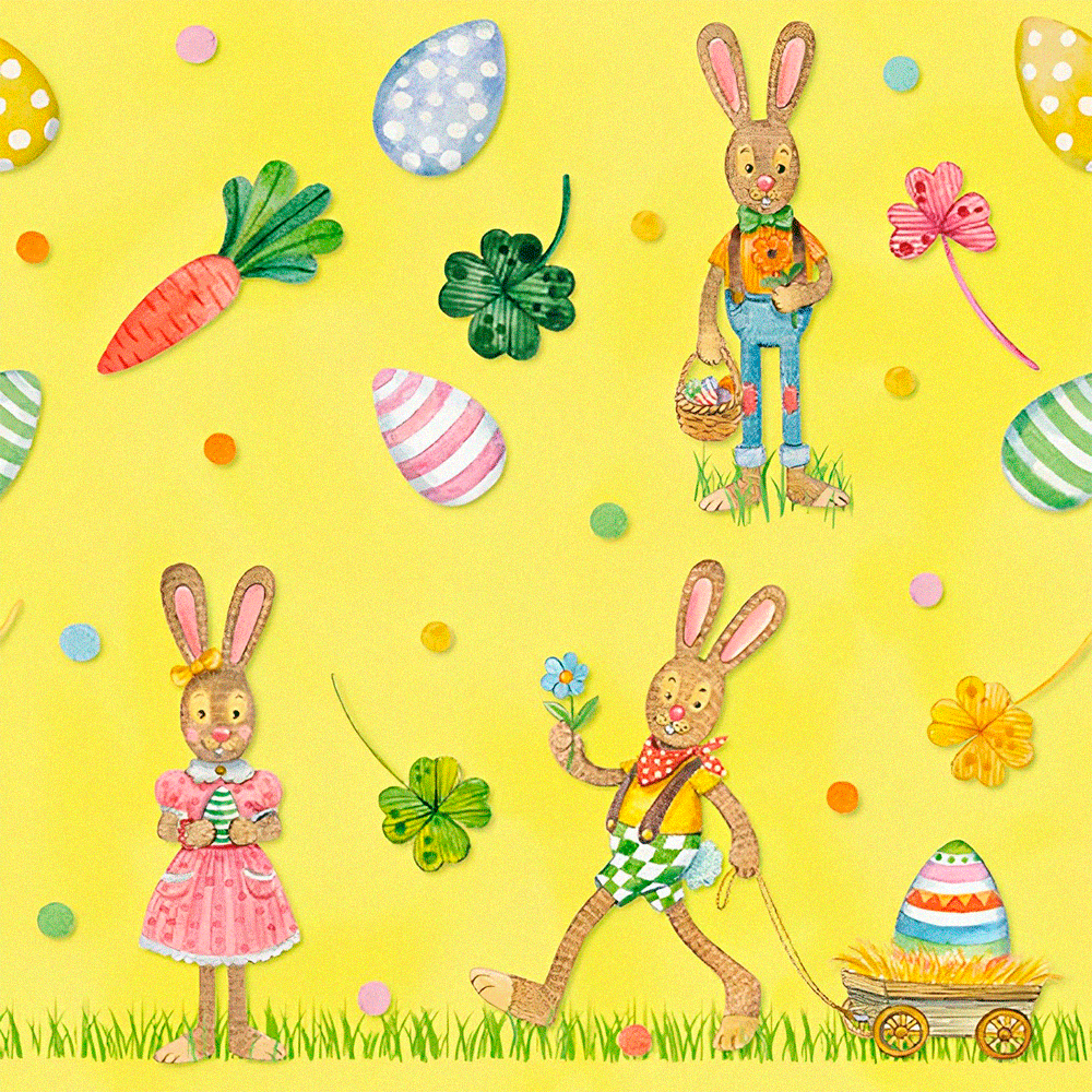 Encontraproduto.com.br - Guardanapo de Papel Páscoa Amarelo com Coelhos Ti-flair 33x33cm