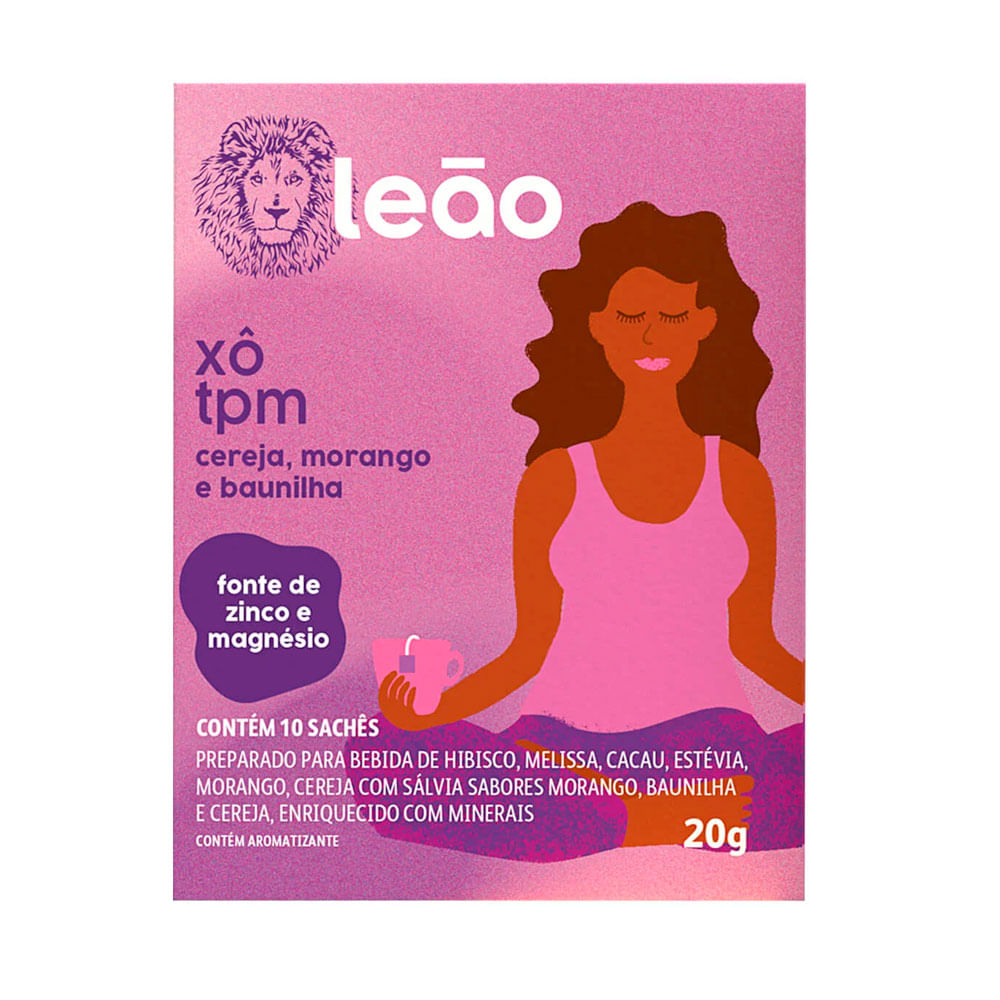 Chá Sabor Cereja, Morango e Baunilha Xô TPM Leão 10 Sachês - Casa