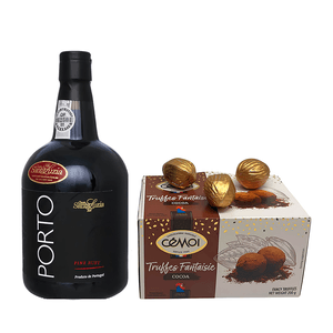 Cesta Presente Chocolate e Vinho do Porto - 3 itens